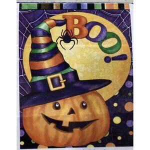 Boo Jack O Lantern Fall House Flag Pumpkin Witch Hat Spider Web Halloween Decor